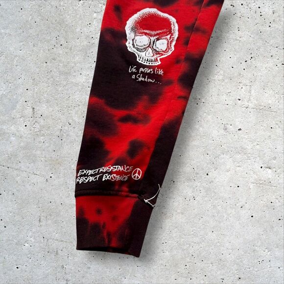 Ninth Hall Scribbles Red Black Tie Dye Joggers Small ‘Sick & Tired’ Graphic - Picture 7 of 11